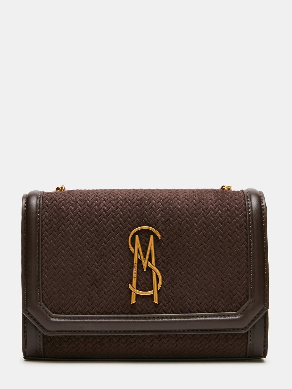Brown Woven Shoulder Bag with Gold Logo